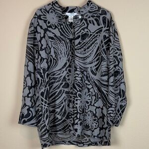Stonebridge Signature Gray/Black Floral Vintage Semi Sheer Long Sleeve Blouse